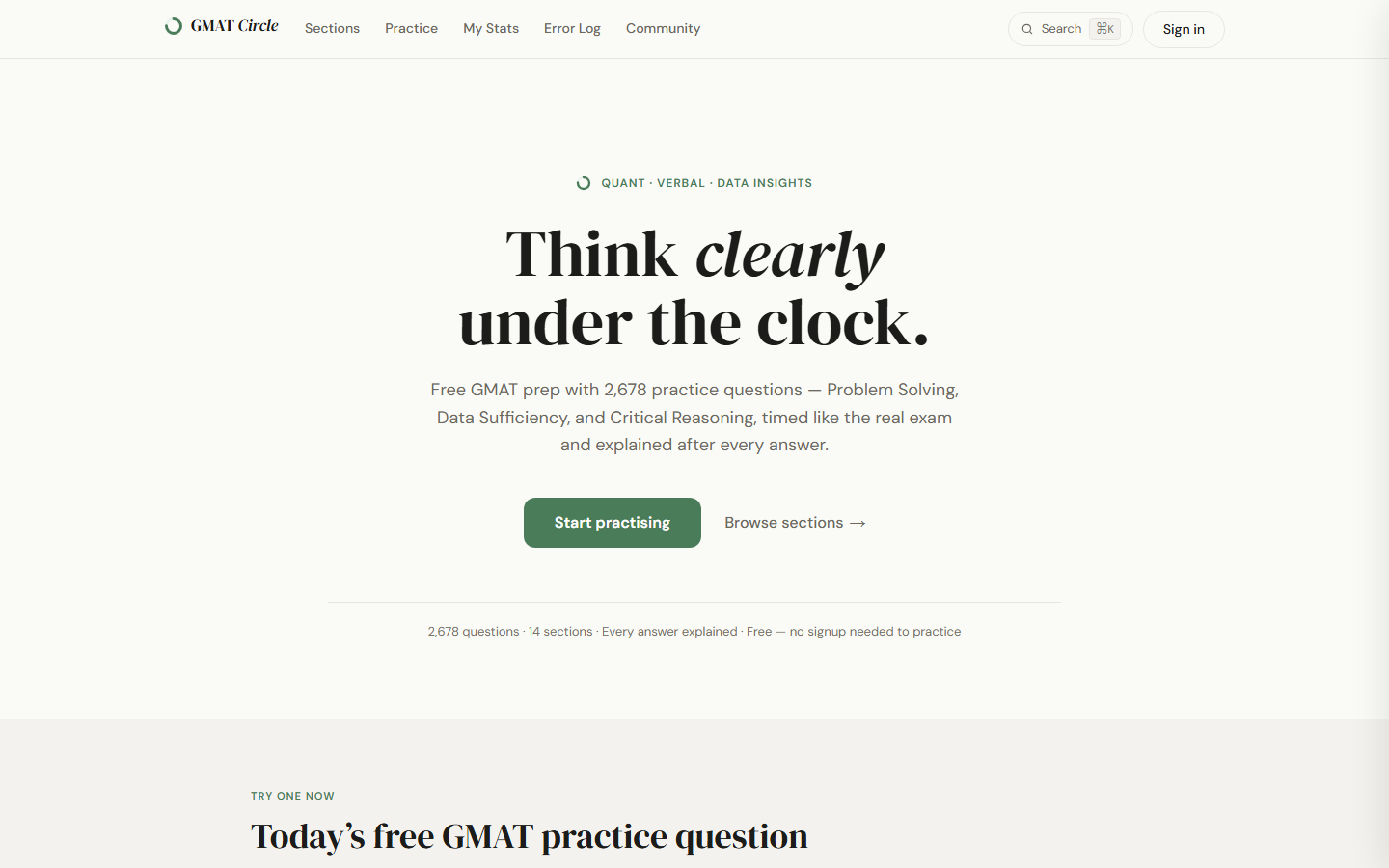 GMAT Circle practice homepage